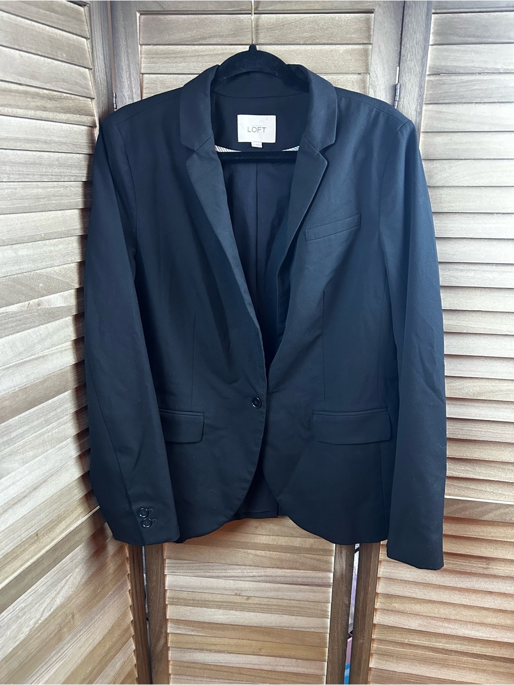 LOFT Black One Button Blazer Size 10 Stretch Career Workwear Jacket